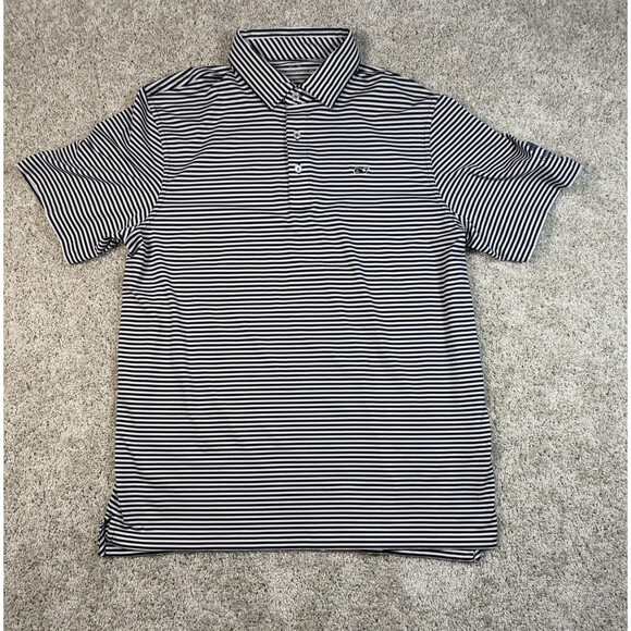 Vineyard Vines Other - Vineyard Vines Performance Golf Polo L Blue White Stripe Whale Logo Men's